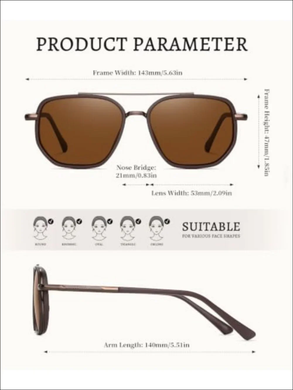 Polarized Aviator Sunglasses Metal Frame UV400 Retro Trendy Sun Glasses
